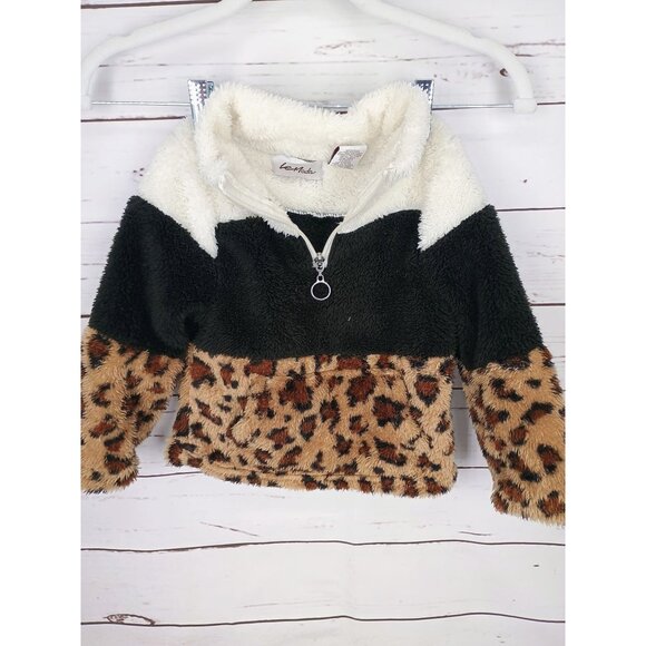 Le Moda Girls 2T Teddy Leopard Pullover Colorblock Fleece Kangaroo Pouch Boho - Picture 4 of 8